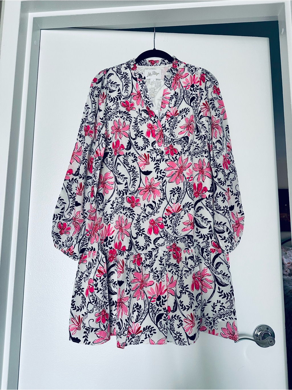 Lilly Pulitzer Pink And Black Floral V-Neck Dress